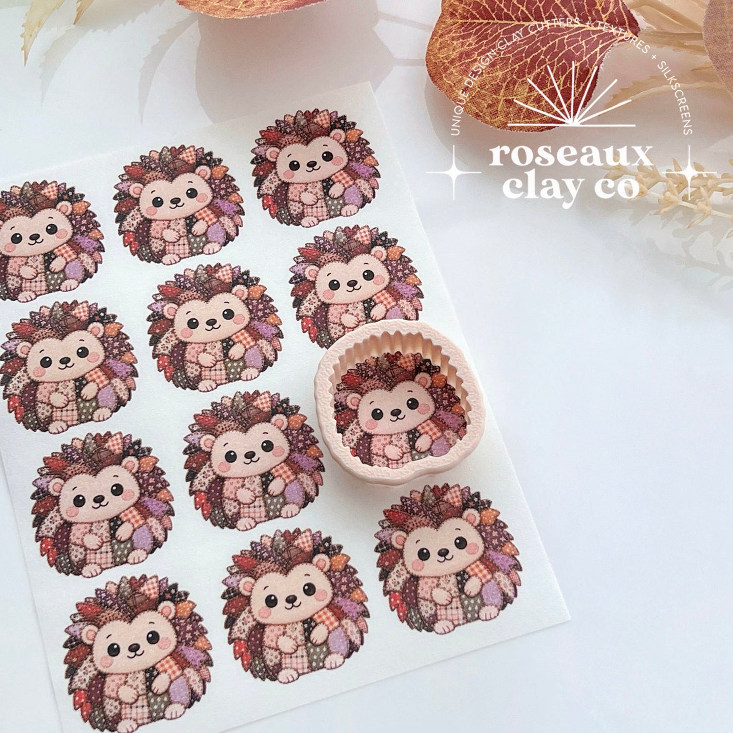 Patchwork Hedgehog Polymer Clay Transfer Paper & Matching Cutter