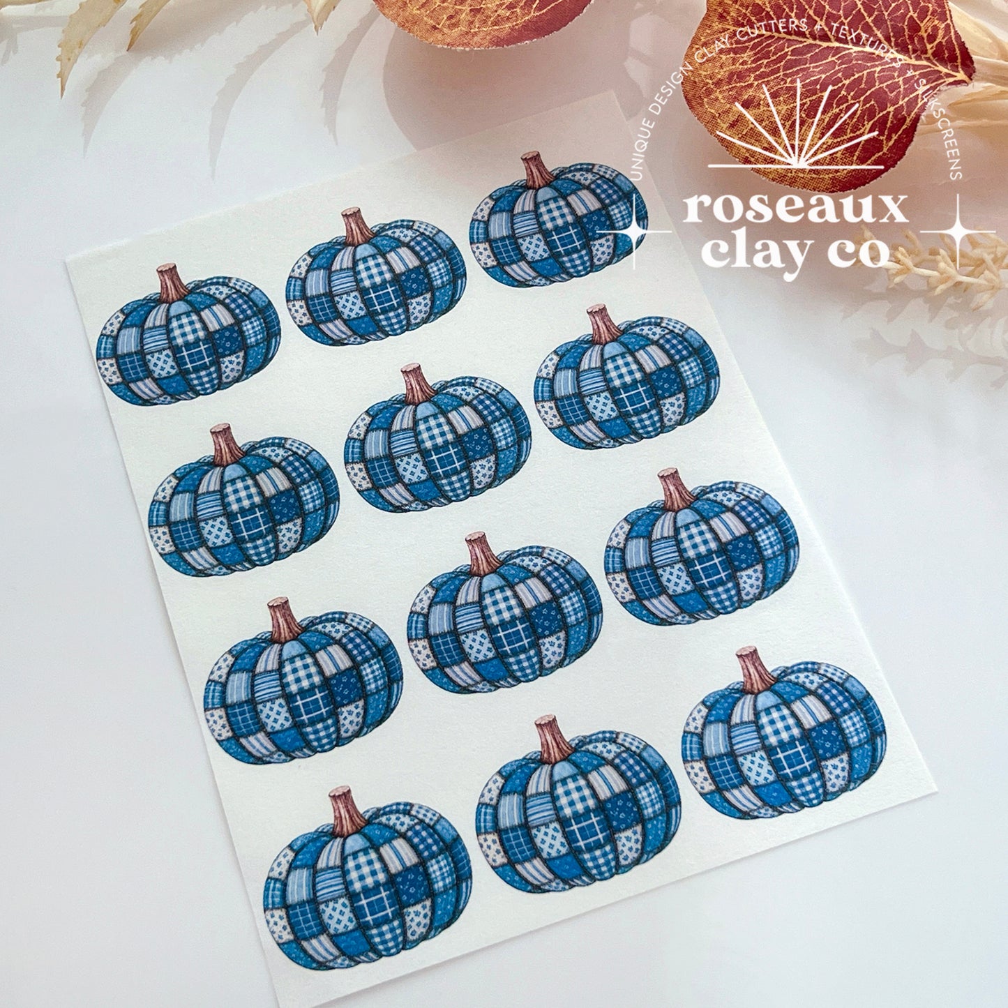 Patchwork Denim Pumpkin Polymer Clay Transfer Paper & Matching Cutter