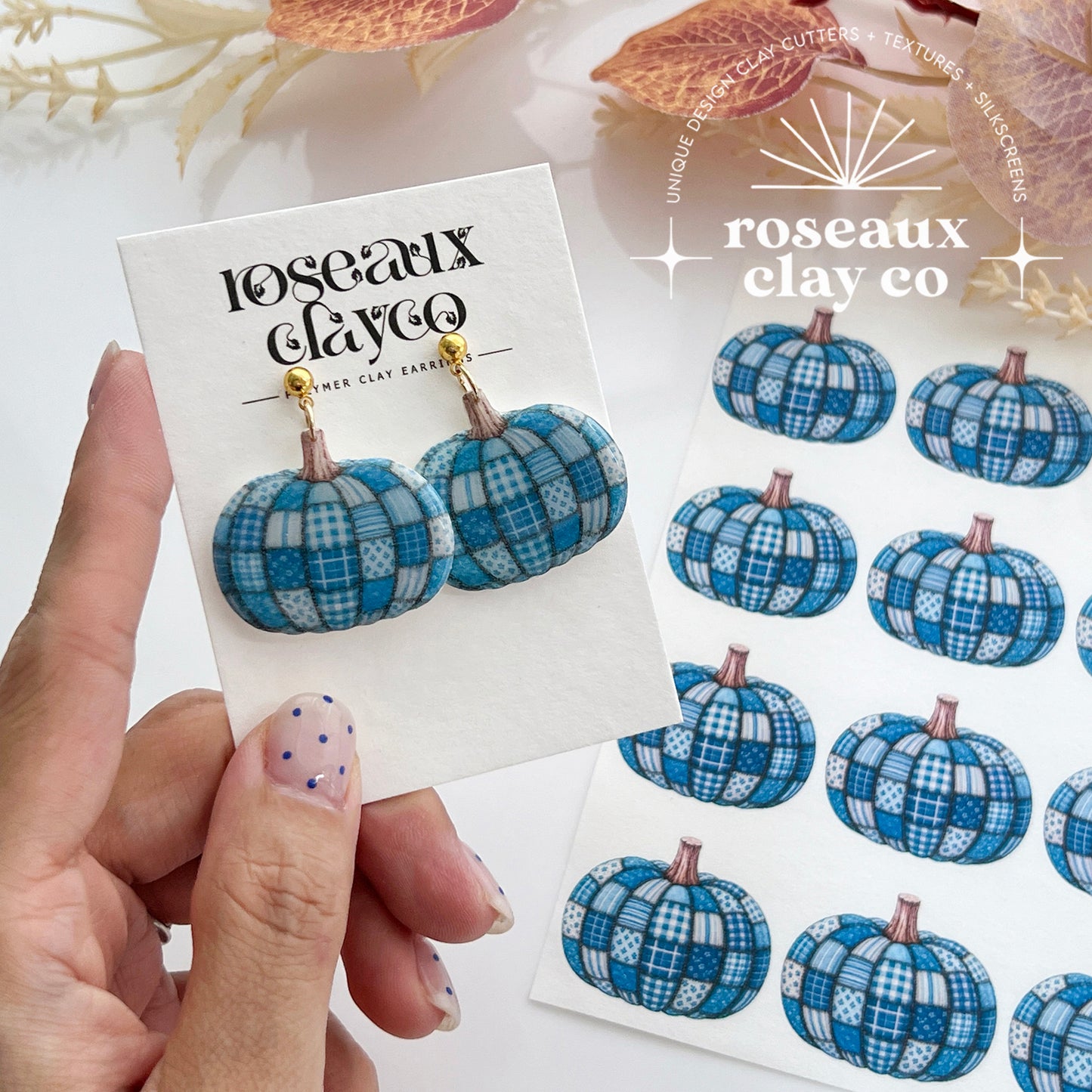 Patchwork Denim Pumpkin Polymer Clay Transfer Paper & Matching Cutter