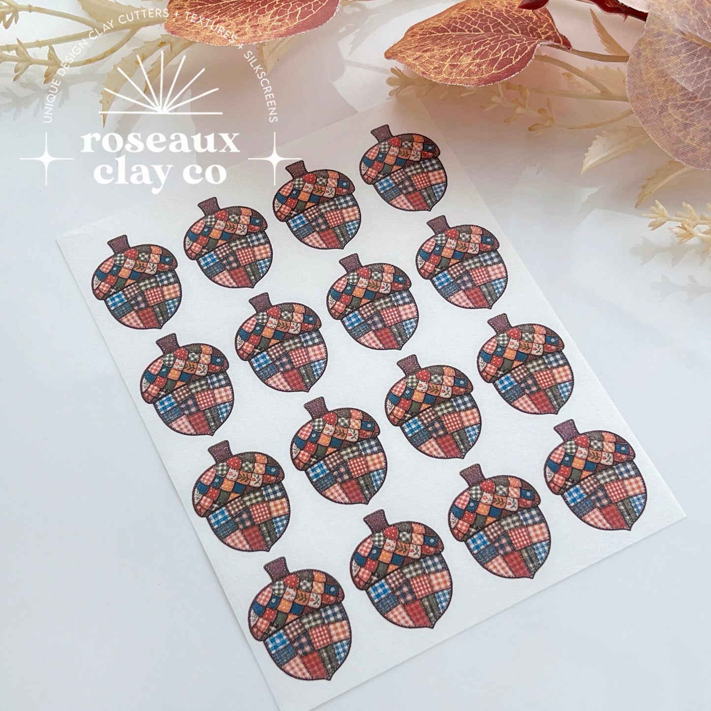 Patchwork Acorn Polymer Clay Transfer Paper & Matching Cutter