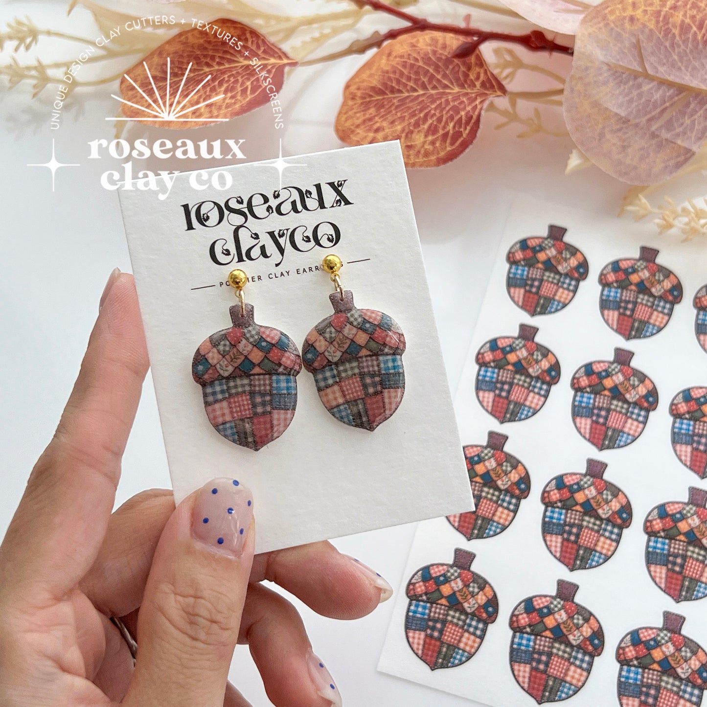 Patchwork Acorn Polymer Clay Transfer Paper & Matching Cutter