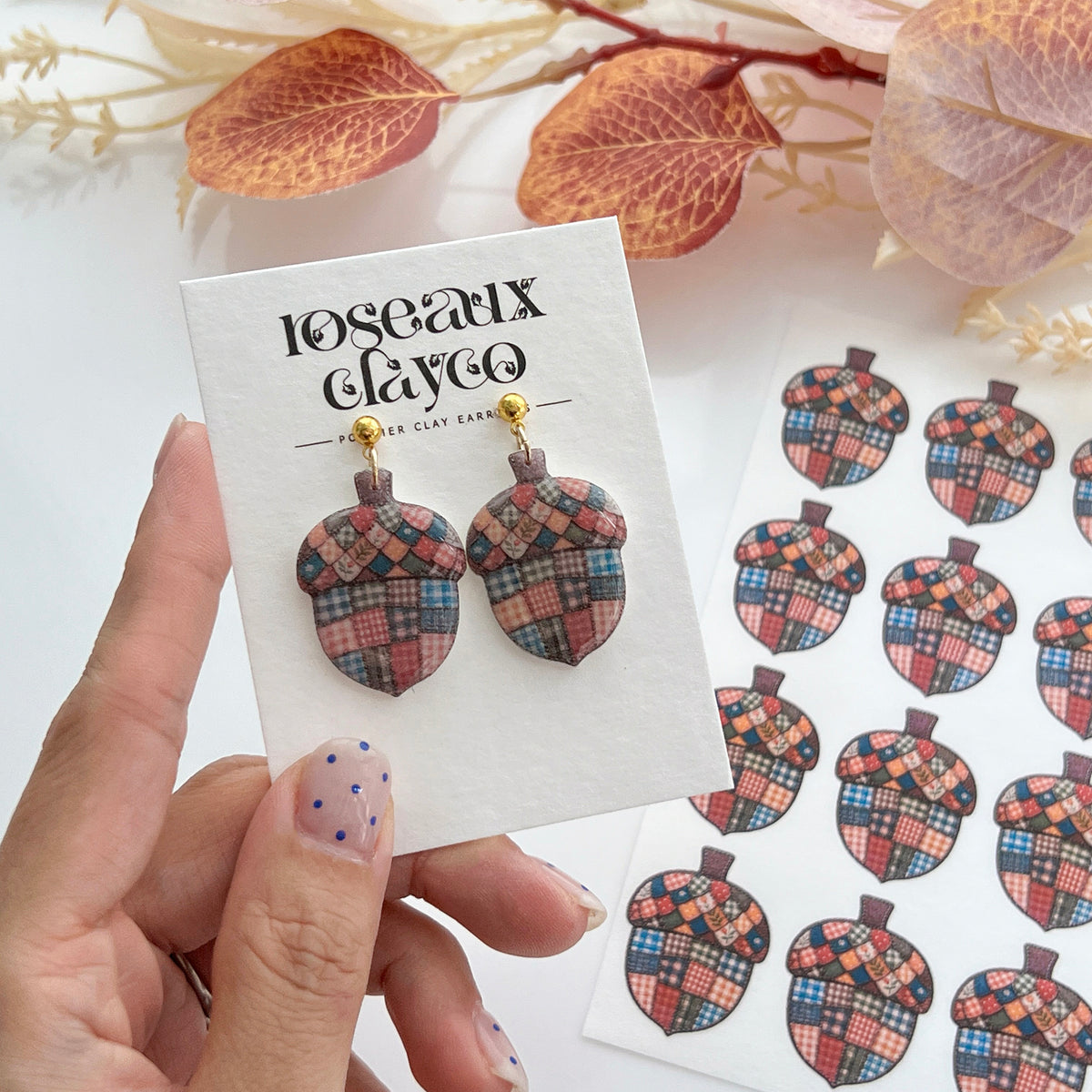 Patchwork Acorn Polymer Clay Transfer Paper & Matching Cutter