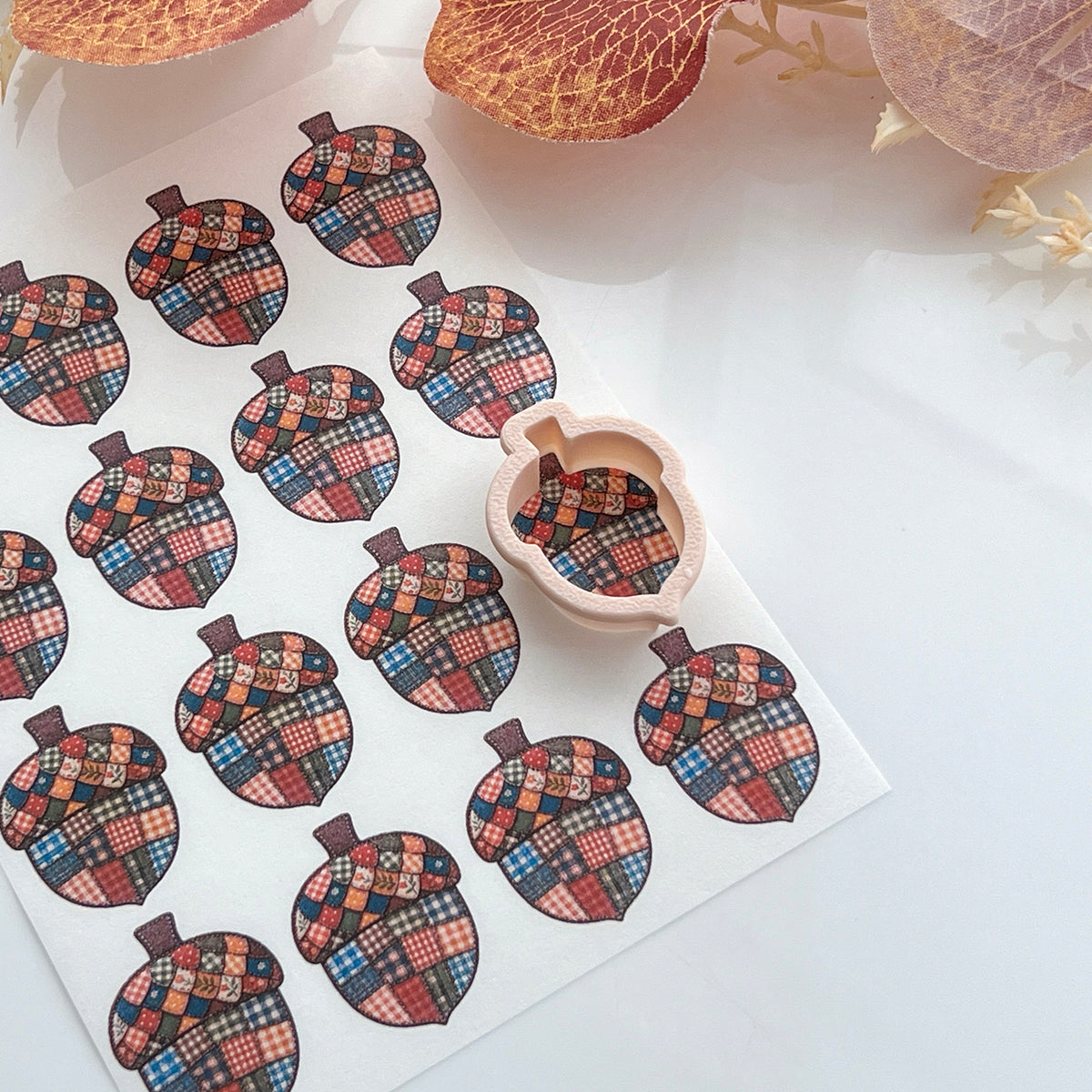 Patchwork Acorn Polymer Clay Transfer Paper & Matching Cutter