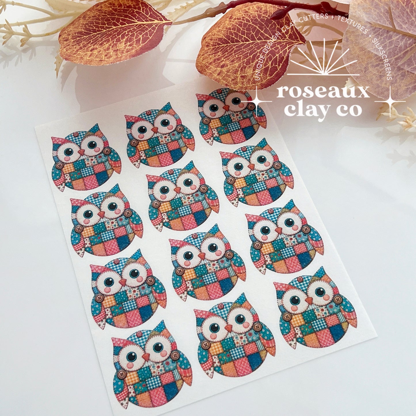 Patchwork Owl Polymer Clay Transfer Paper & Matching Cutter