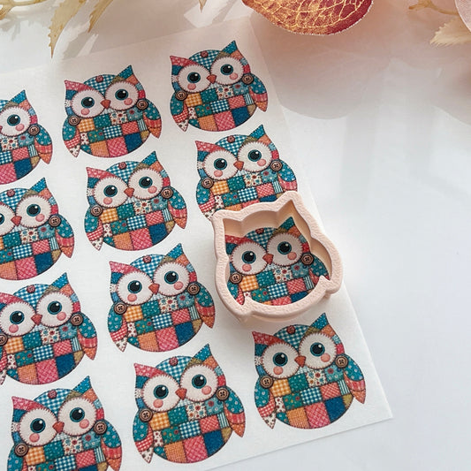 Patchwork Owl Polymer Clay Transfer Paper & Matching Cutter