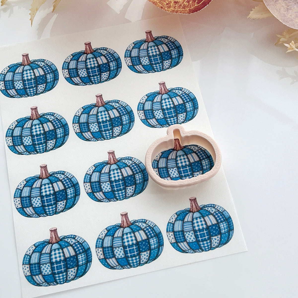 Patchwork Denim Pumpkin Polymer Clay Transfer Paper & Matching Cutter
