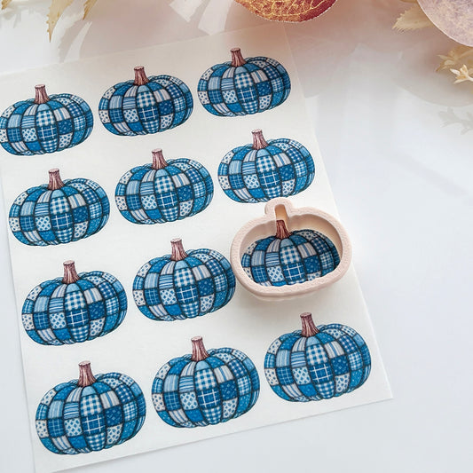 Patchwork Denim Pumpkin Polymer Clay Transfer Paper & Matching Cutter