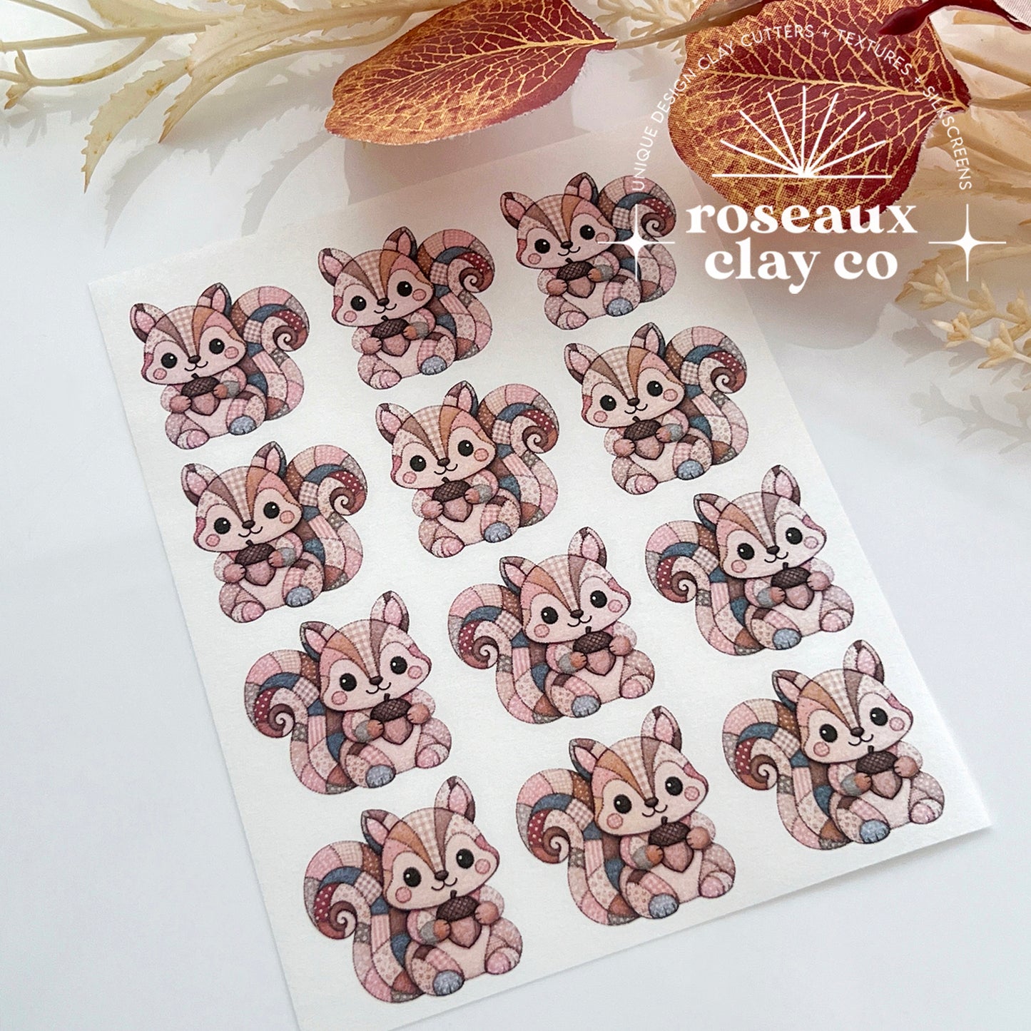 Patchwork Squirrel Polymer Clay Transfer Paper & Matching Cutter