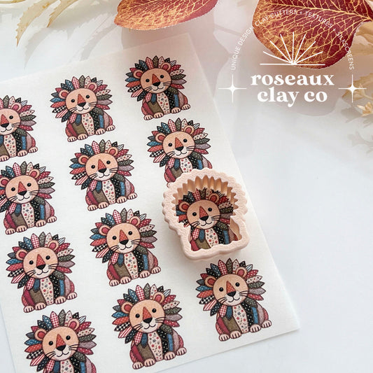 Patchwork Lion Polymer Clay Transfer Paper & Matching Cutter