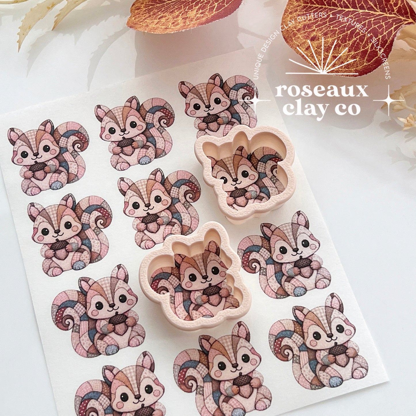 Patchwork Squirrel Polymer Clay Transfer Paper & Matching Cutter