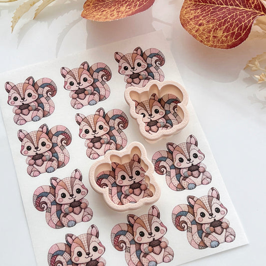 Patchwork Squirrel Polymer Clay Transfer Paper & Matching Cutter