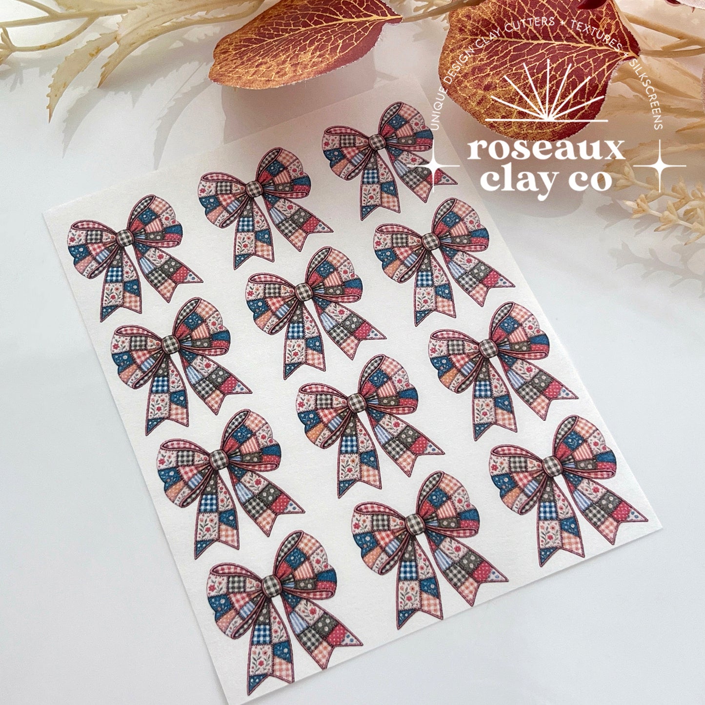 Patchwork Bow Polymer Clay Transfer Paper & Matching Cutter