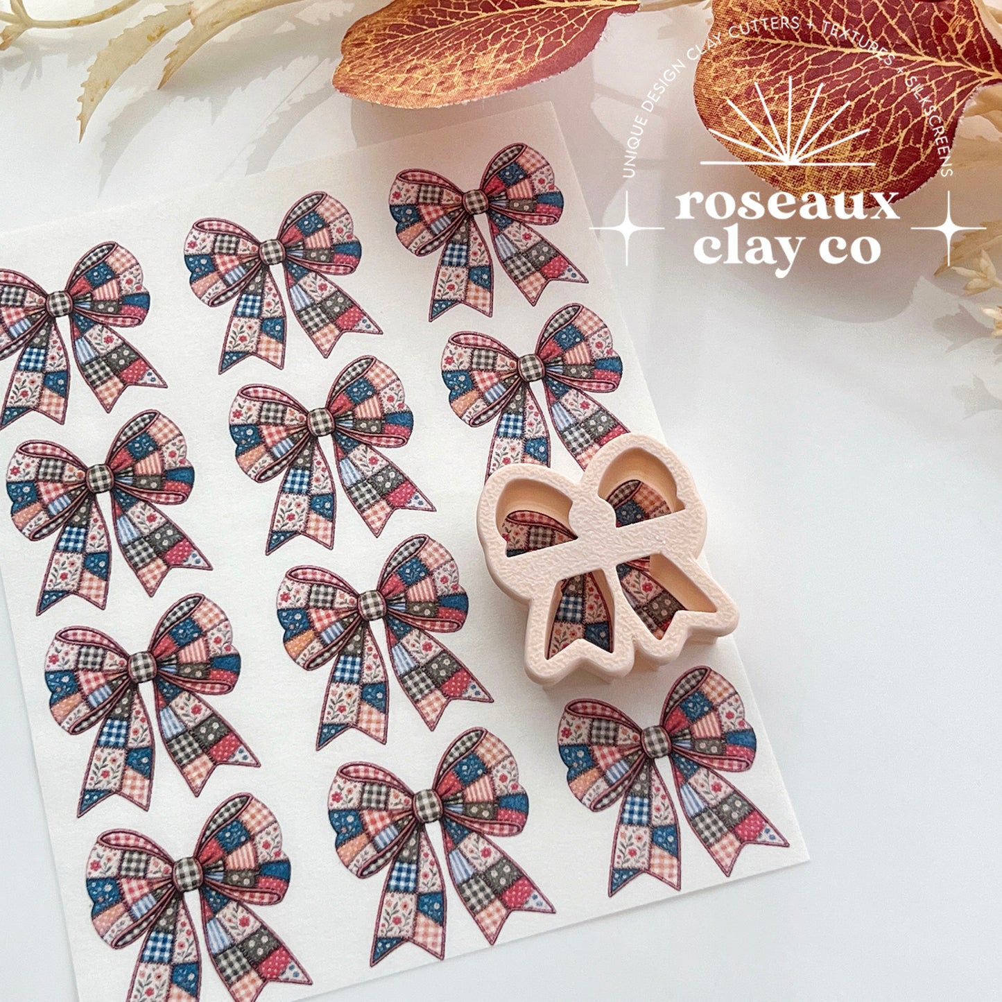Patchwork Bow Polymer Clay Transfer Paper & Matching Cutter