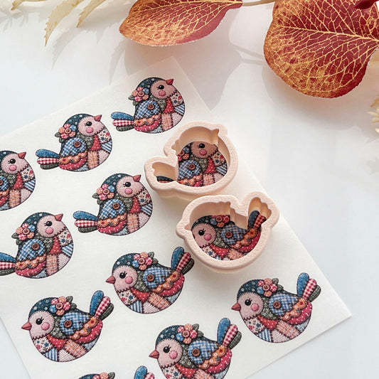 Patchwork Bird Polymer Clay Transfer Paper & Matching Cutter