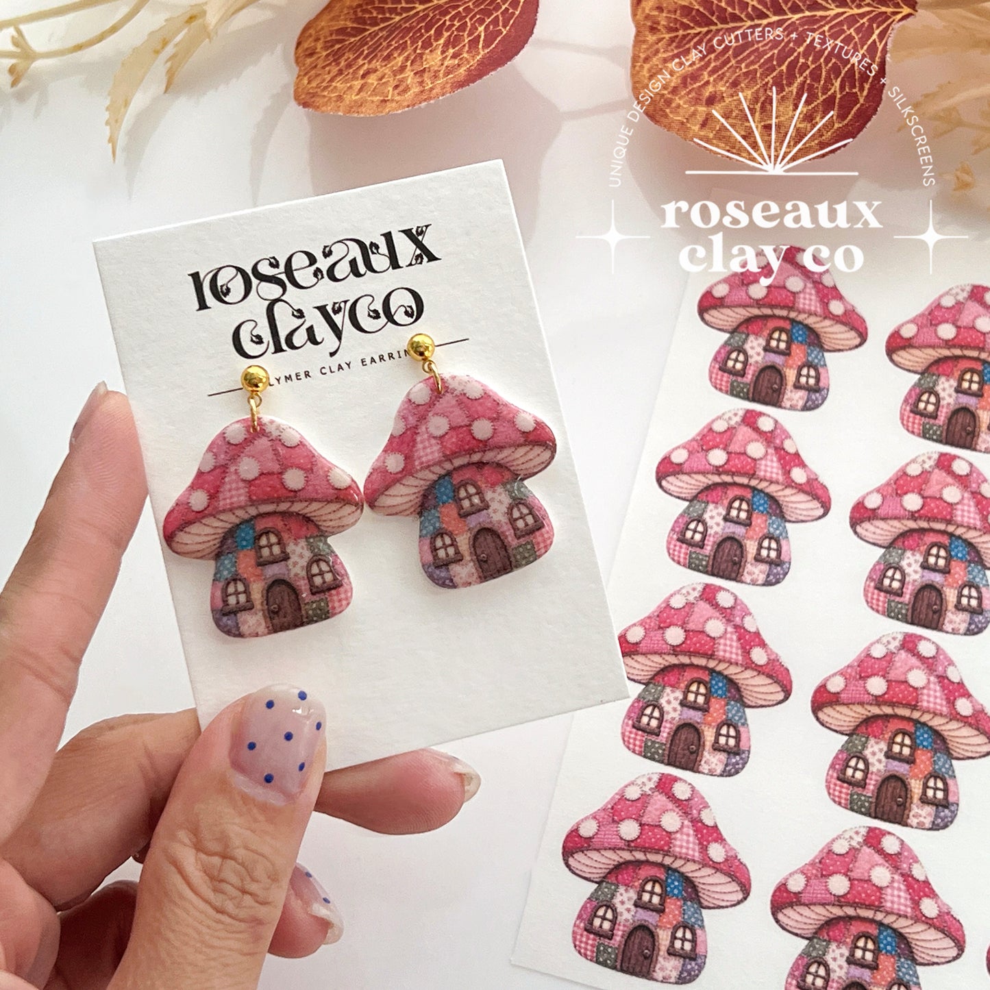 Patchwork Mushroom House Polymer Clay Transfer Paper & Matching Cutter