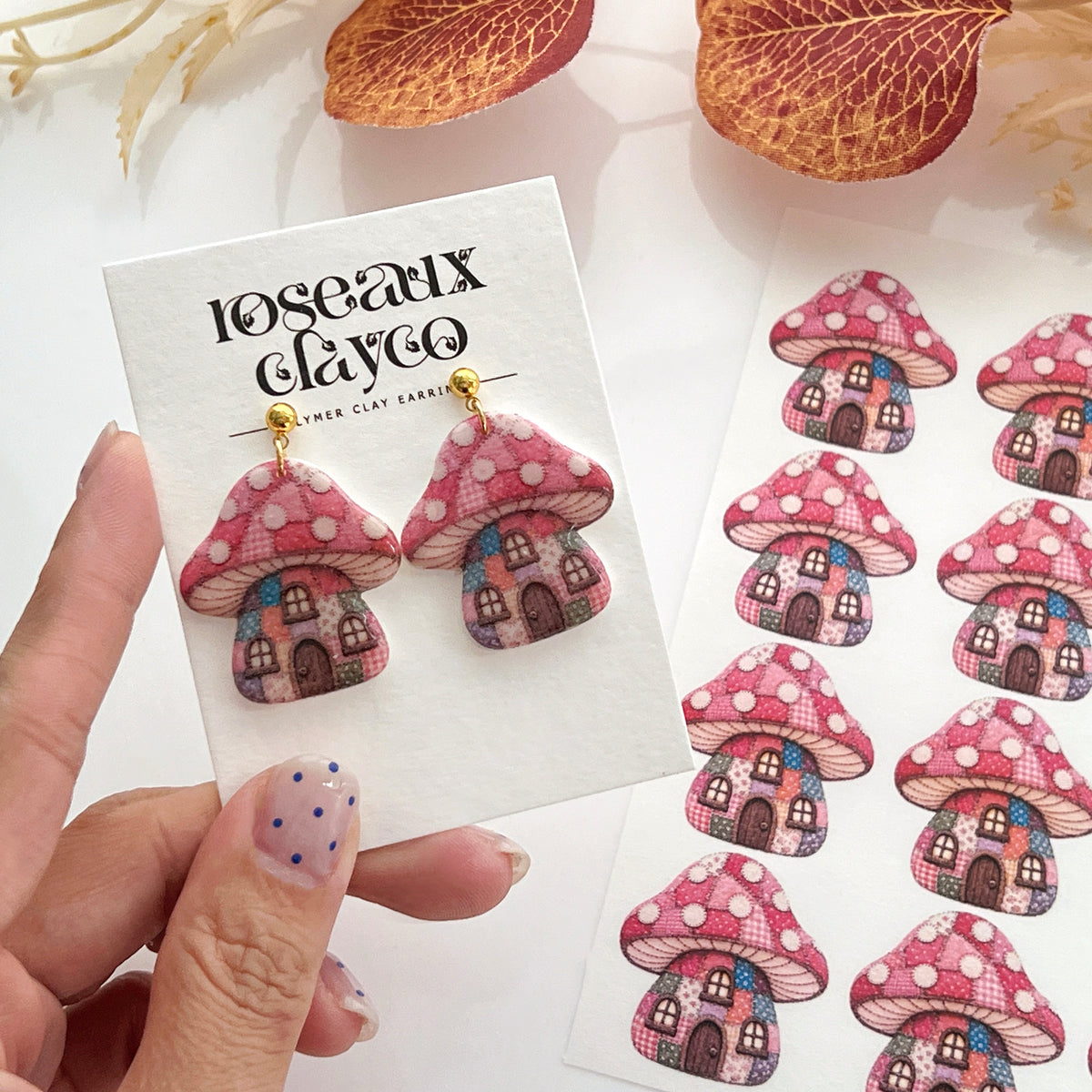 Patchwork Mushroom House Polymer Clay Transfer Paper & Matching Cutter