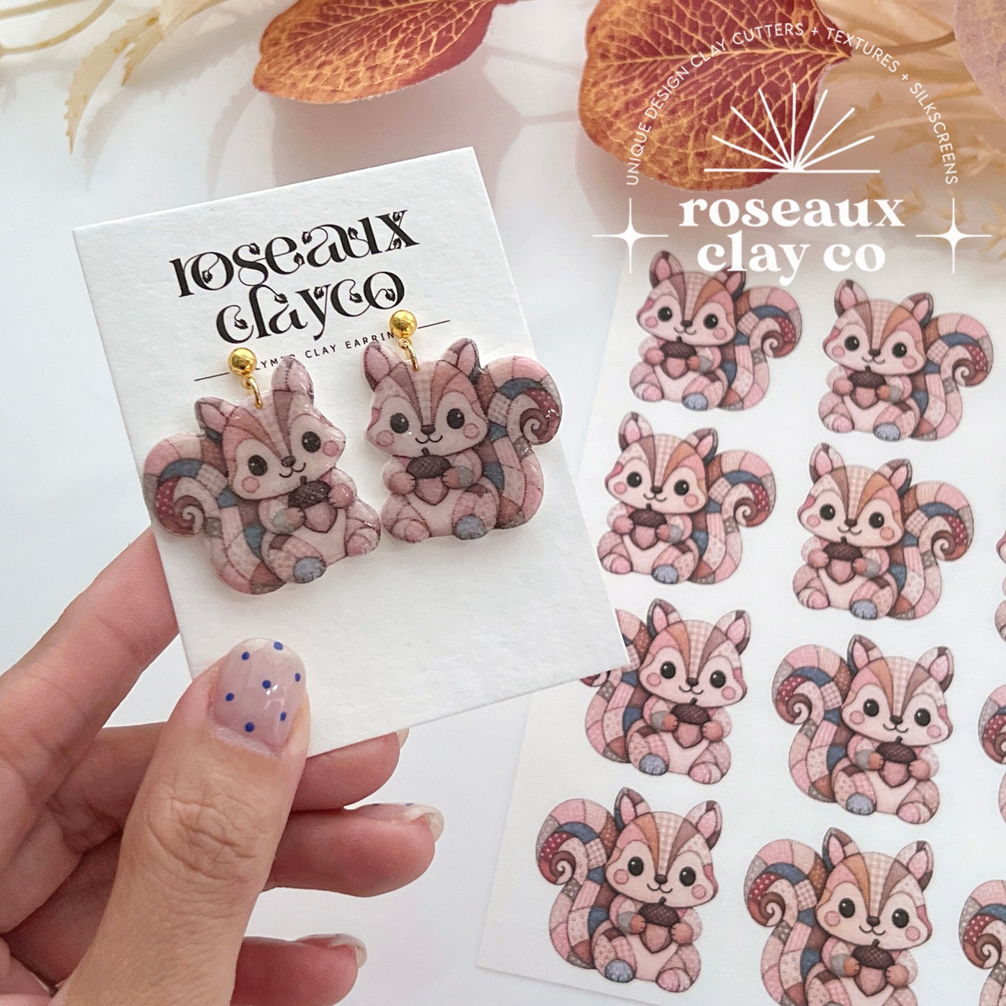 Patchwork Squirrel Polymer Clay Transfer Paper & Matching Cutter