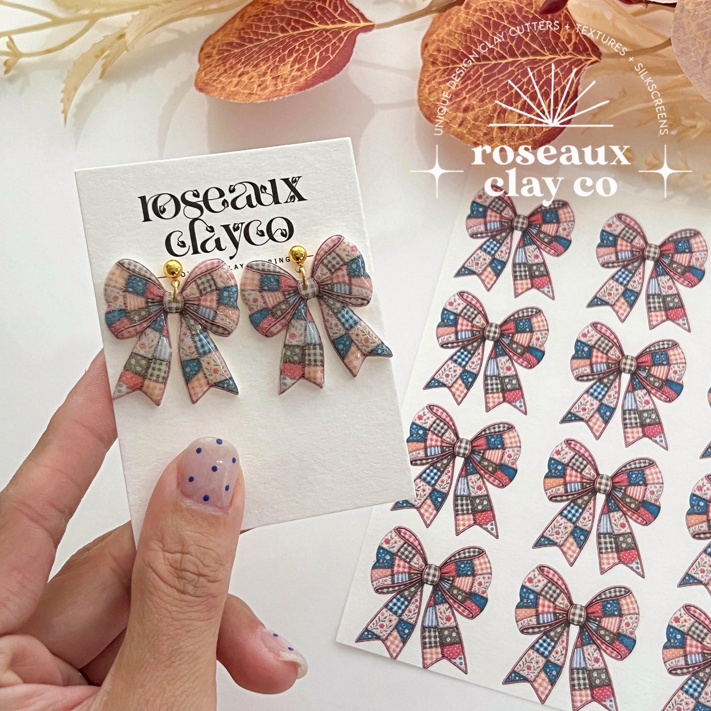 Patchwork Bow Polymer Clay Transfer Paper & Matching Cutter