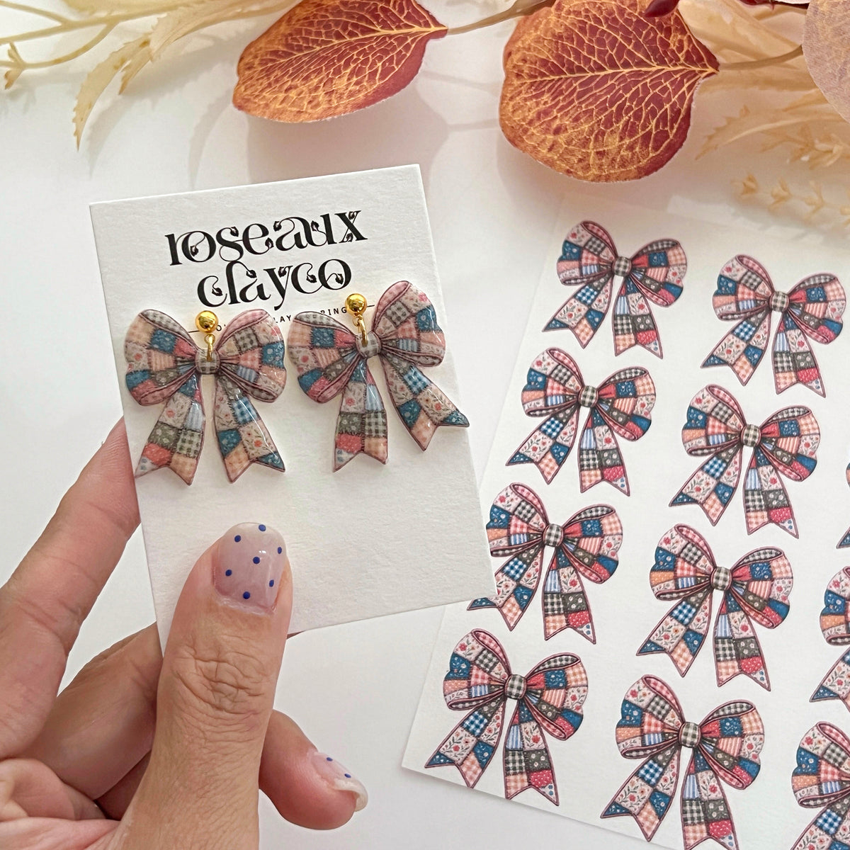 Patchwork Bow Polymer Clay Transfer Paper & Matching Cutter