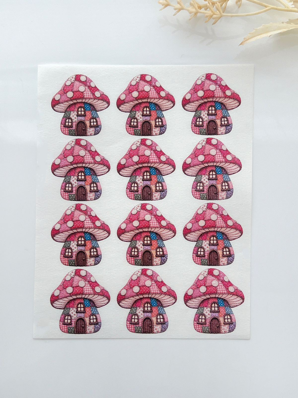 Patchwork Mushroom House Polymer Clay Transfer Paper & Matching Cutter