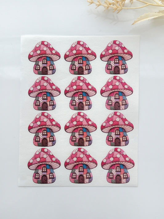 Patchwork Mushroom House Polymer Clay Transfer Paper & Matching Cutter