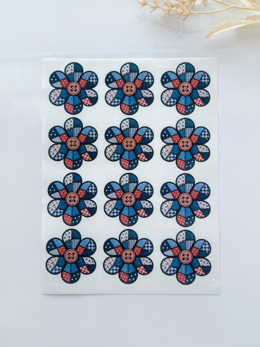 Patchwork Denim Button Flower Polymer Clay Transfer Paper & Matching Cutter