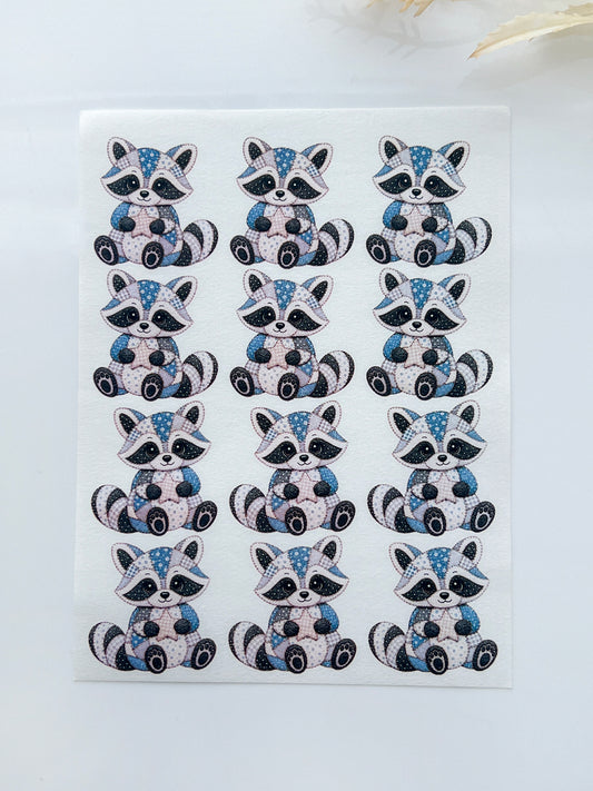 Patchwork Raccoon Polymer Clay Transfer Paper & Matching Cutter