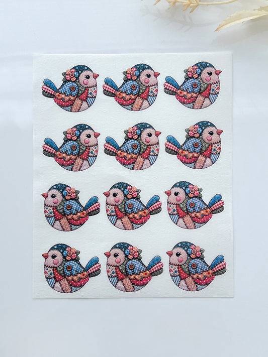 Patchwork Bird Polymer Clay Transfer Paper & Matching Cutter