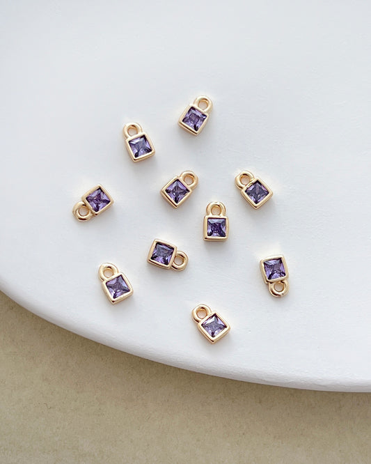 14K Gold Filled Purple Zircon Square Charms