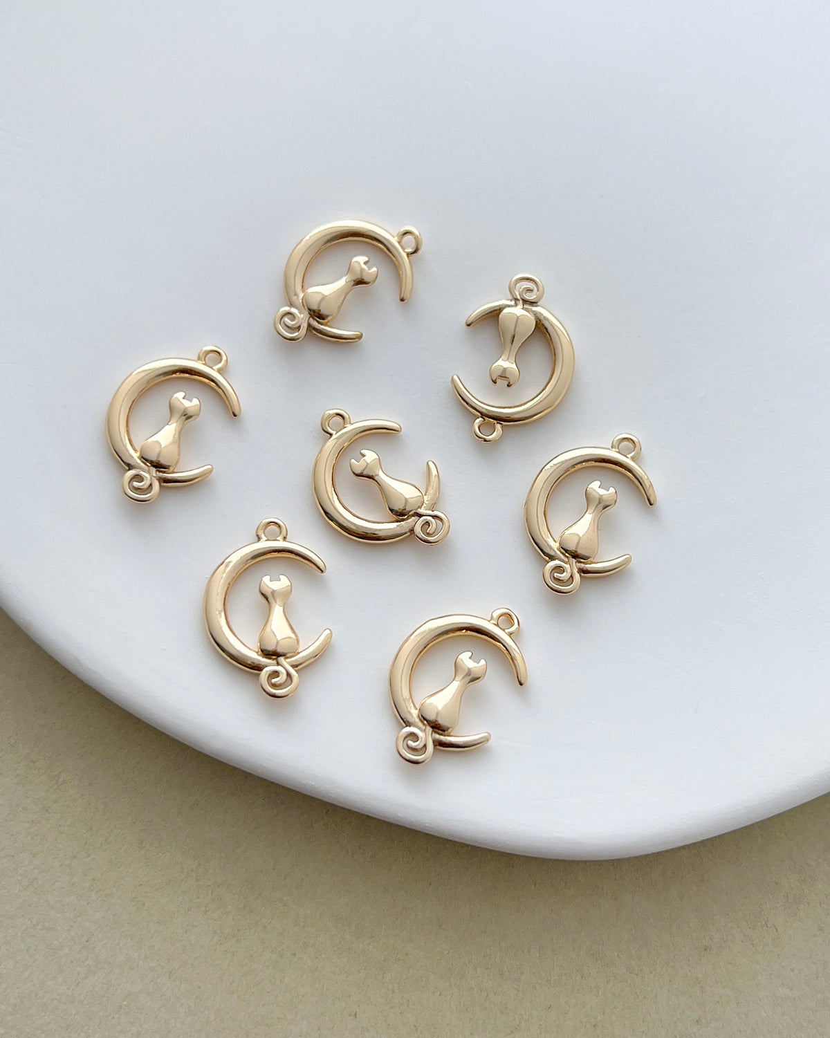 14K Gold Filled Cat & Crescent Moon Charms