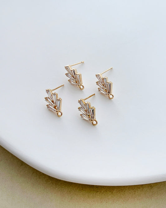 14K Gold Filled Zircon Fan Earring Posts with Loop