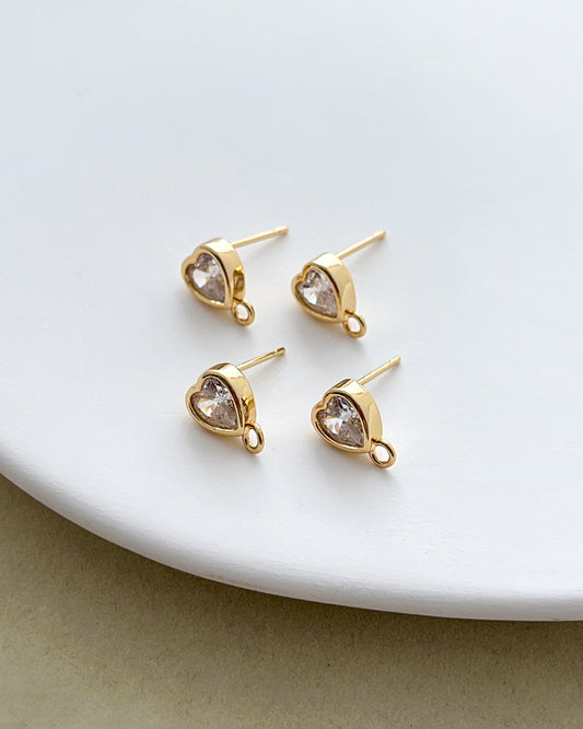 14K Gold Filled Heart Zircon Earring Posts with Loop