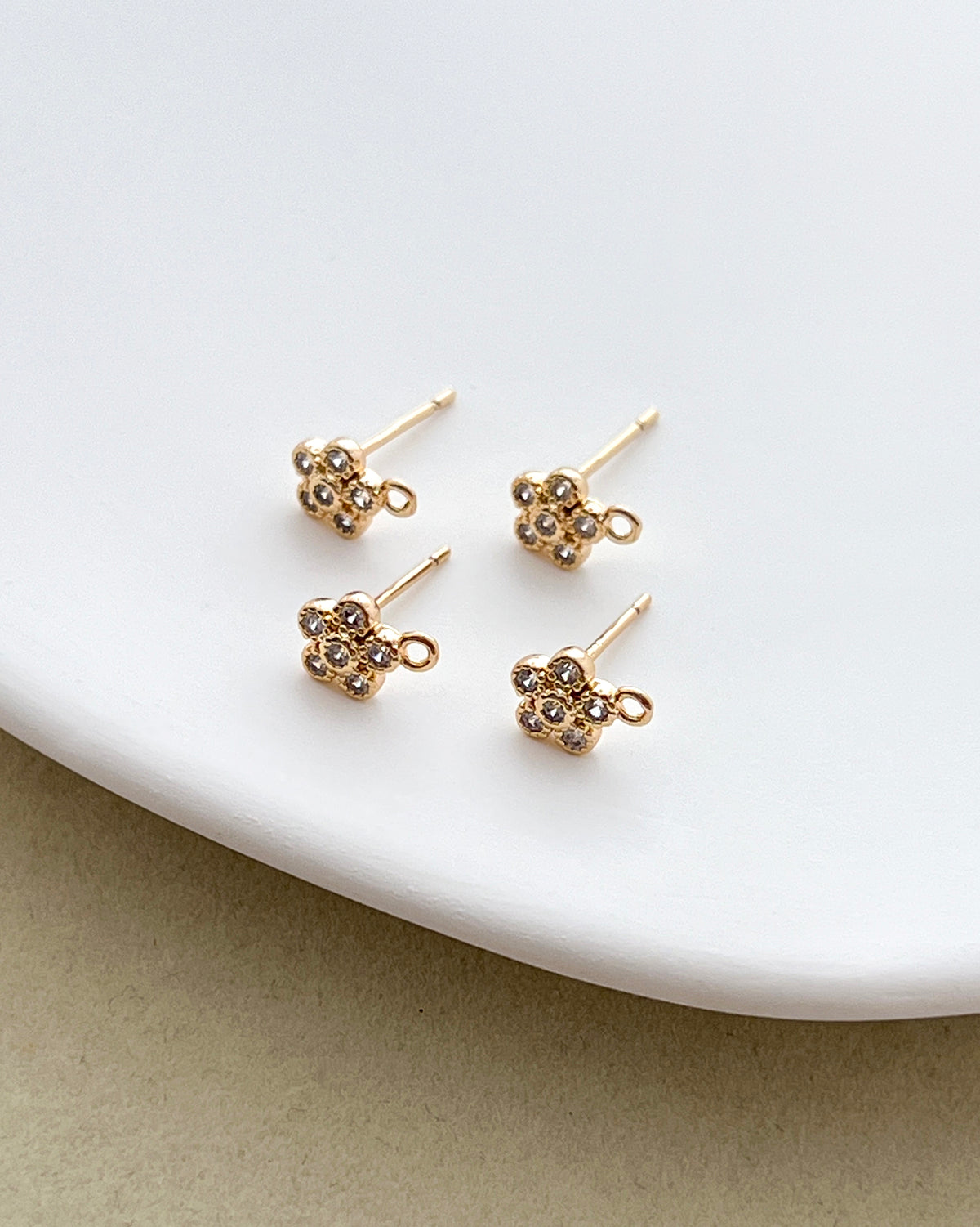 14K Gold Filled Zircon Flower Earring Posts with Loop