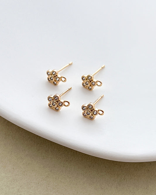 14K Gold Filled Zircon Flower Earring Posts with Loop