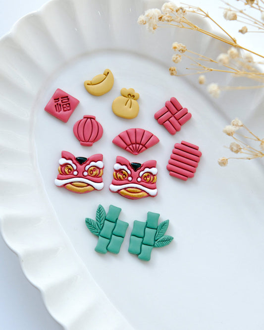 Chinese New Year Clay Cutters | Polymer Clay Cutters | Jewelry Making | Stud Clay Cutters | Earring Cutters | Lion Dance | Gold Ingot