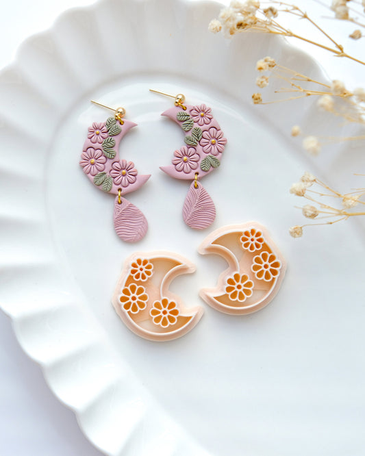 Flower Moon Polymer Clay Cutters | Spring Clay Cutters | Floral Clay Cutters for Earring Making | 3d Printed Cutter