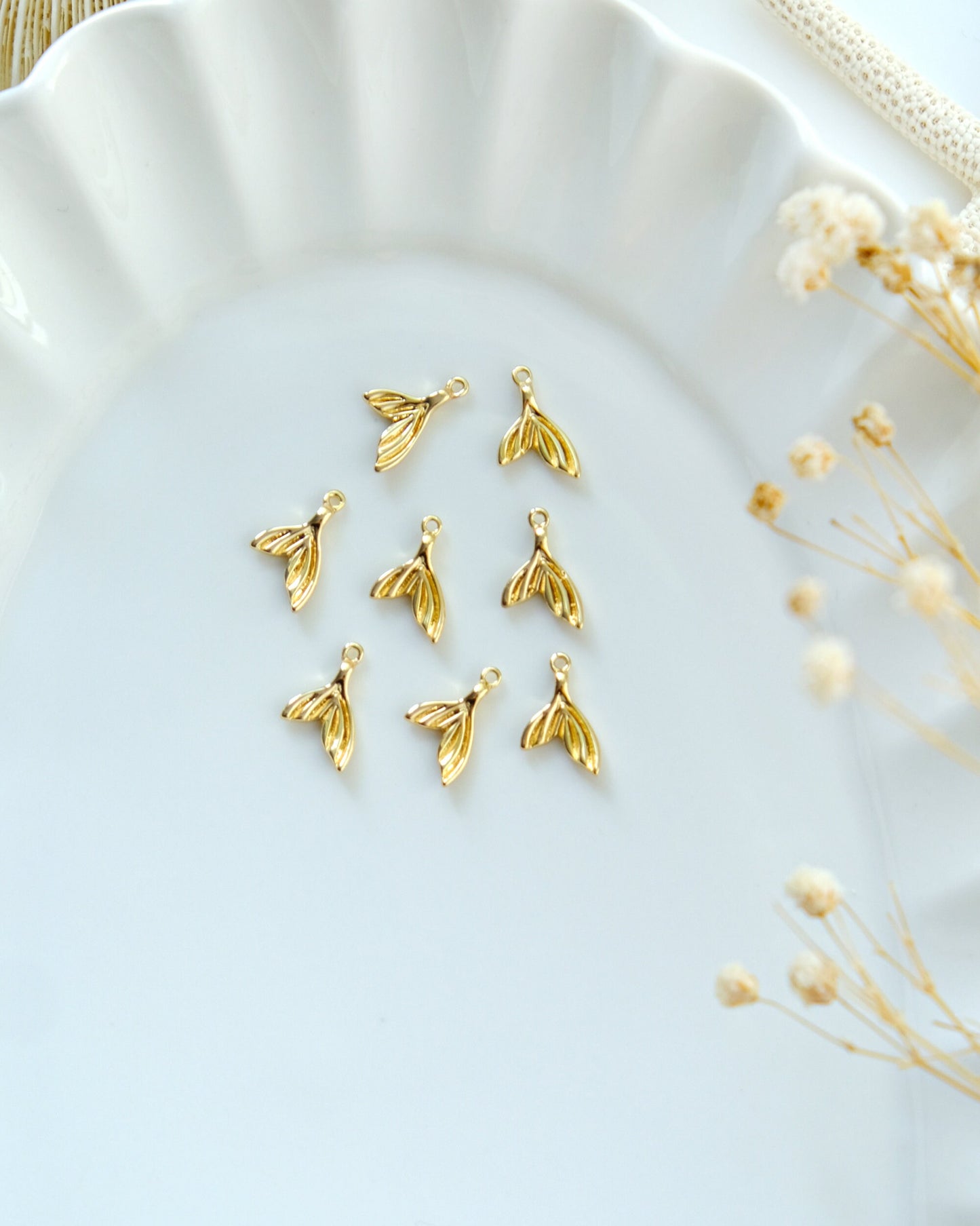 10pcs 14K Gold Plated Brass Fish Tail Earring Charms | Nautical Charms | DIY Accessories for Jewelry Making