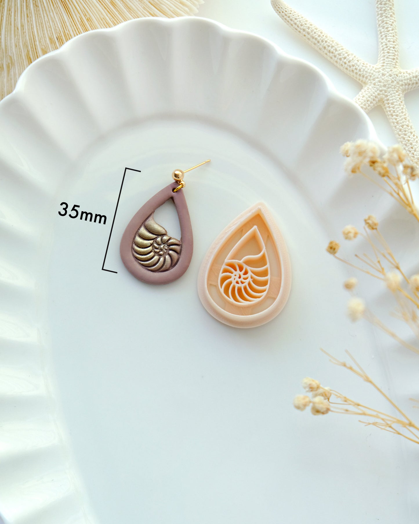 Seashell Teardrop Polymer Clay Cutter Set | Summer Ocean Flower Clay Earring Cutters