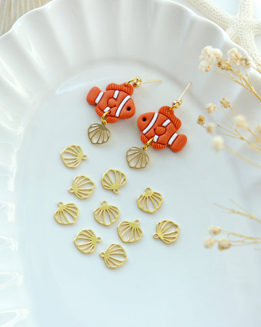 10pcs 14K Gold Plated Seashell Earring Charms | Brass Shell Charms | DIY Accessories for Jewelry Making