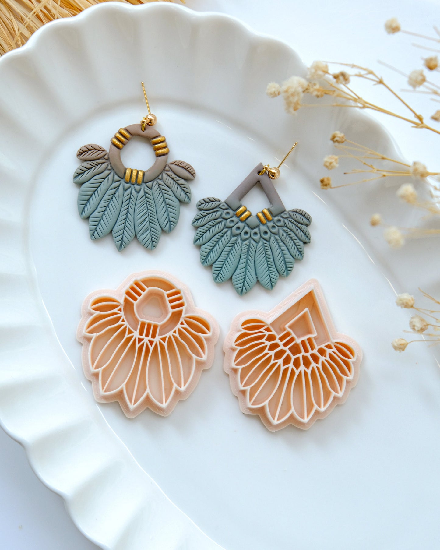 Boho Polymer Clay Cutters | Fall Feather Tribe Clay Earring Cutters for Jewelry Making