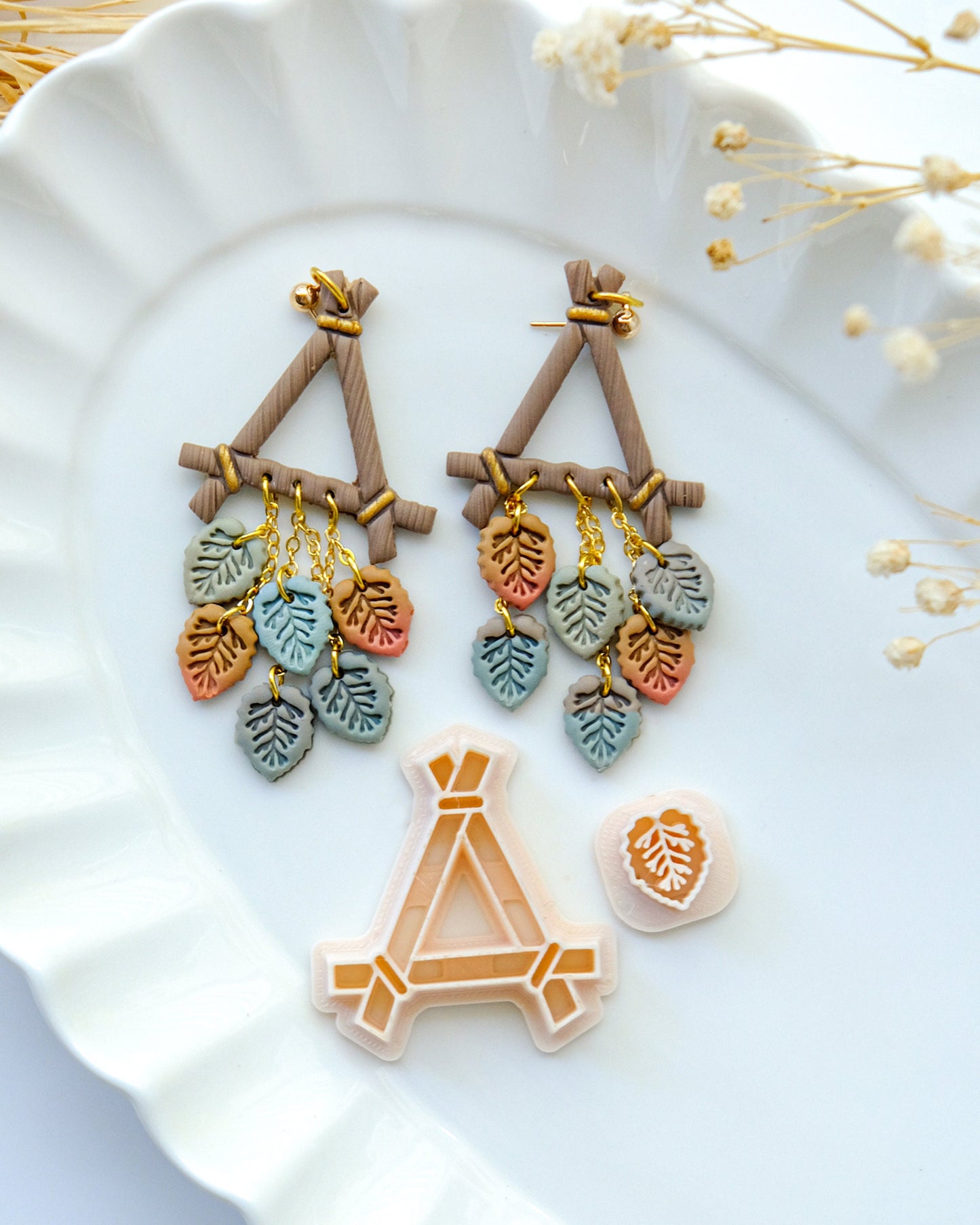 Twig Triangle Polymer Clay Cutters | Fall Mini Leaf Clay Earring Cutter for Jewelry Making