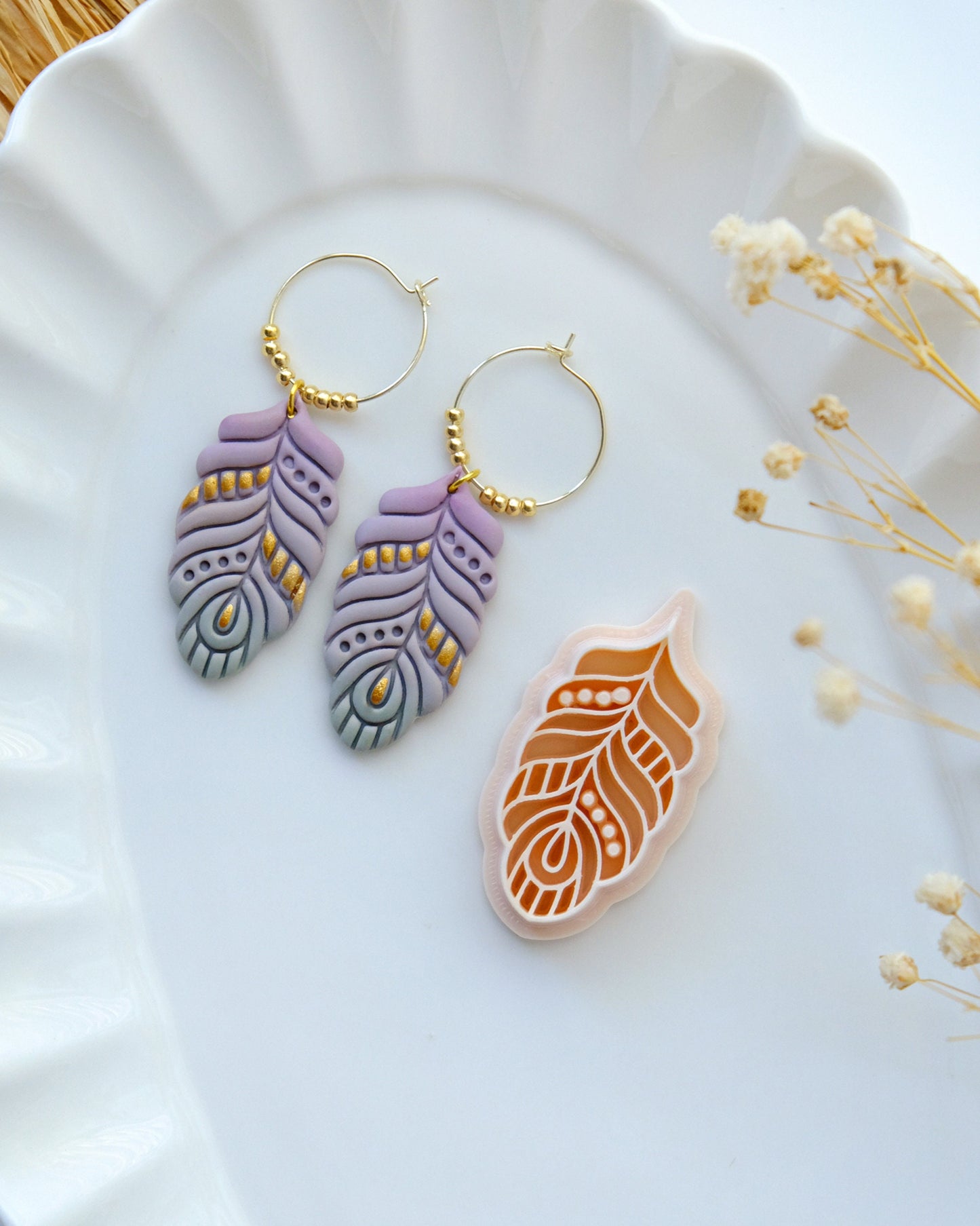 Boho Feather Polymer Clay Cutters | Fall Clay Earring Cutter for Jewelry Making