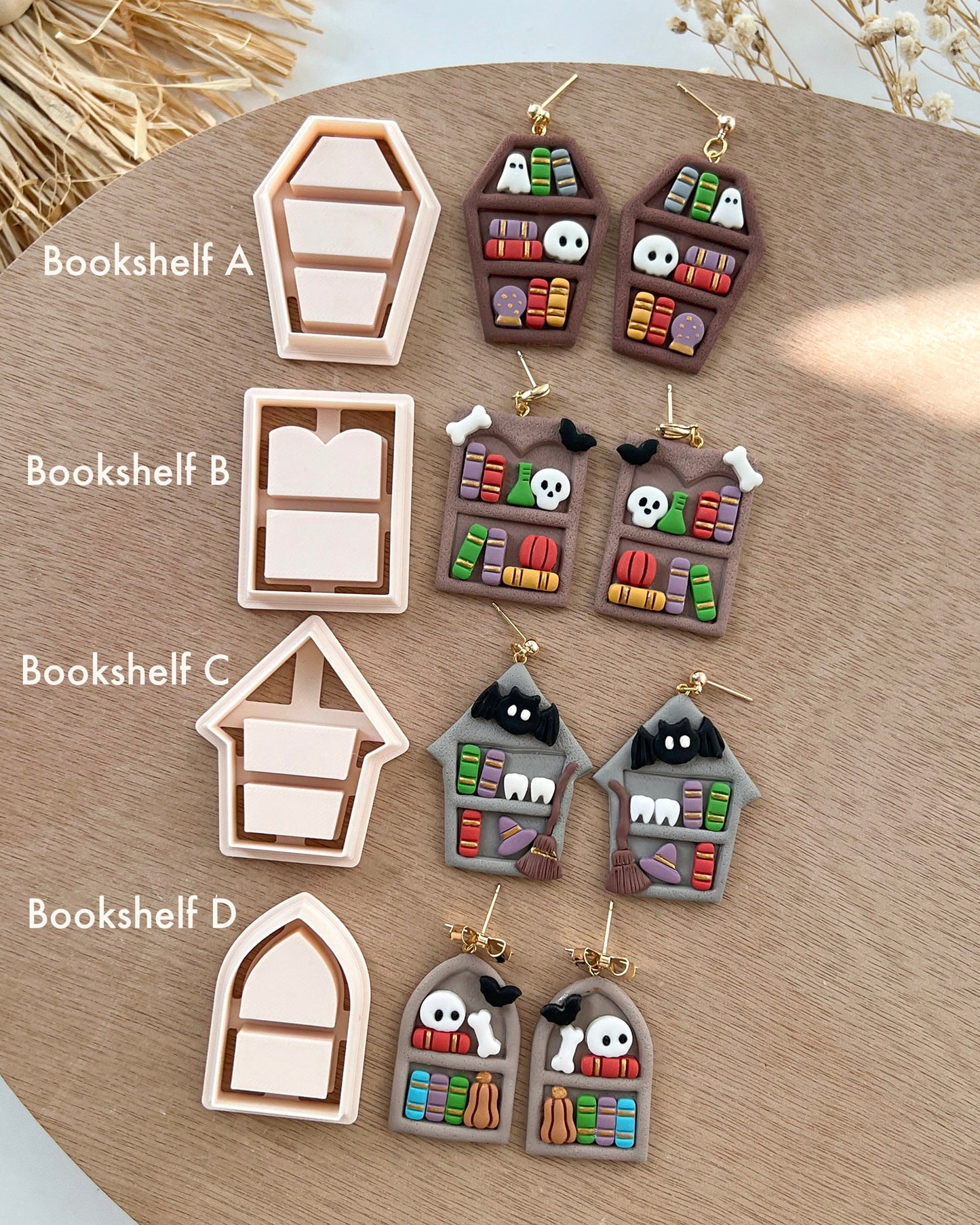 2024 Halloween Bookshelf Polymer Clay Cutters | Halloween Clay Earring Cutters for Jewelry Making