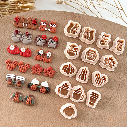 2024 Fall Stud Polymer Clay Cutters | Autumn Pumpkin Halloween Clay Earring Cutters for Jewelry Making