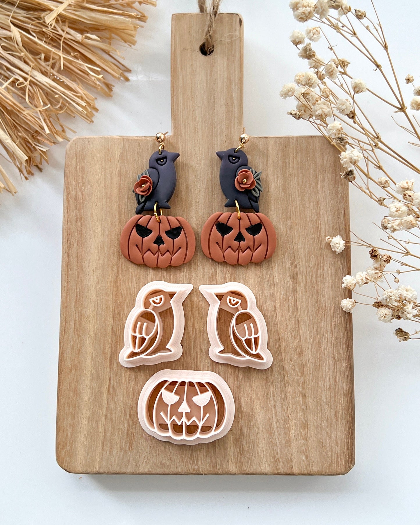 2024 Halloween Polymer Clay Cutters | Crows and Pumpkin Clay Earring Cutters for Jewelry Making