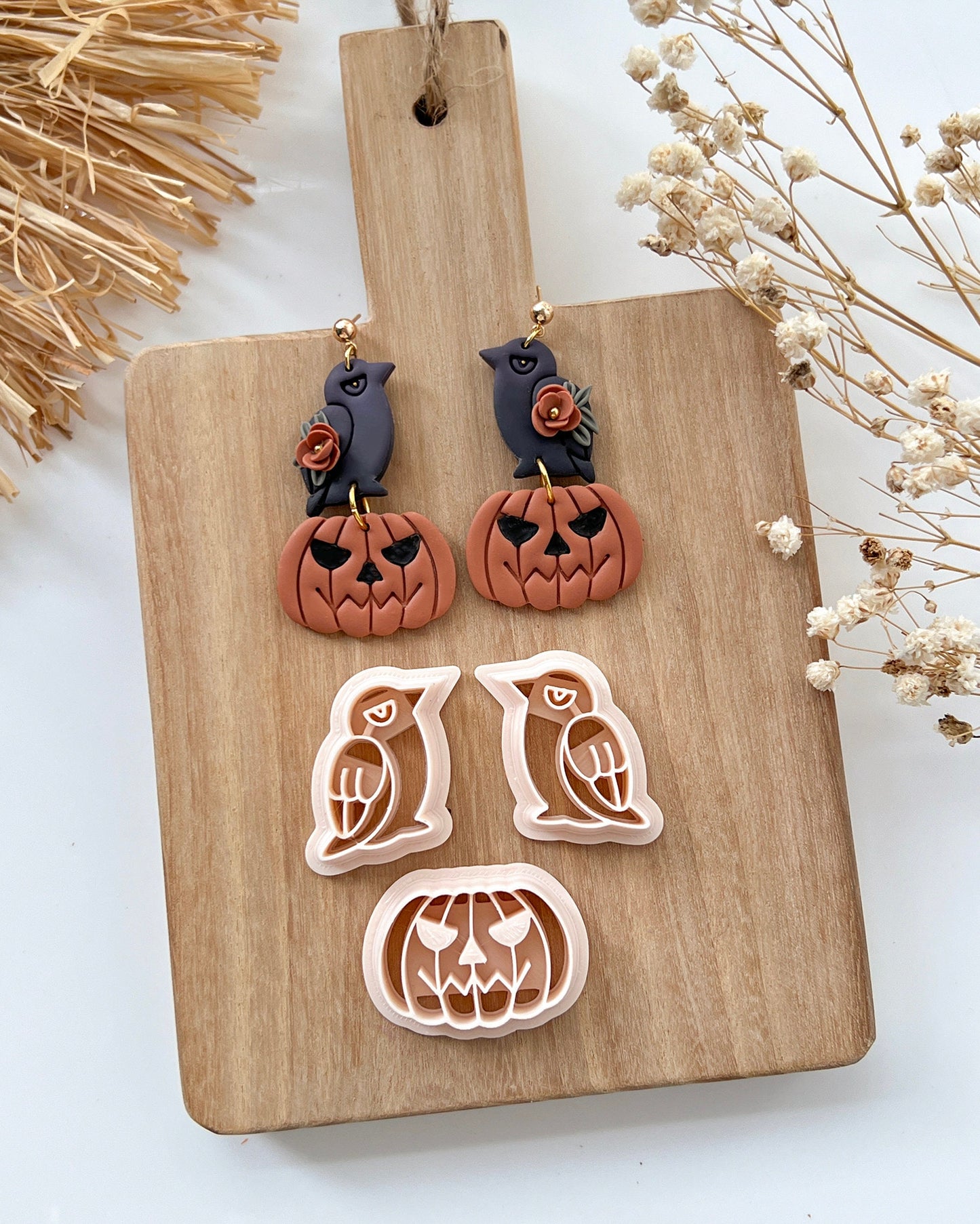 2024 Halloween Polymer Clay Cutters | Crows and Pumpkin Clay Earring Cutters for Jewelry Making