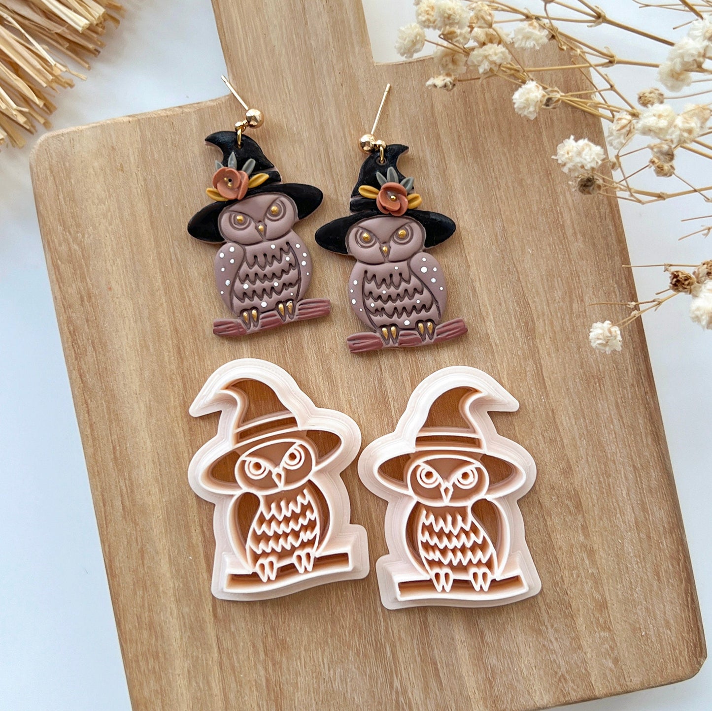 2024 Fall Halloween Polymer Clay Cutters | Owl with Hat Clay Earring Cutters for Jewelry Making