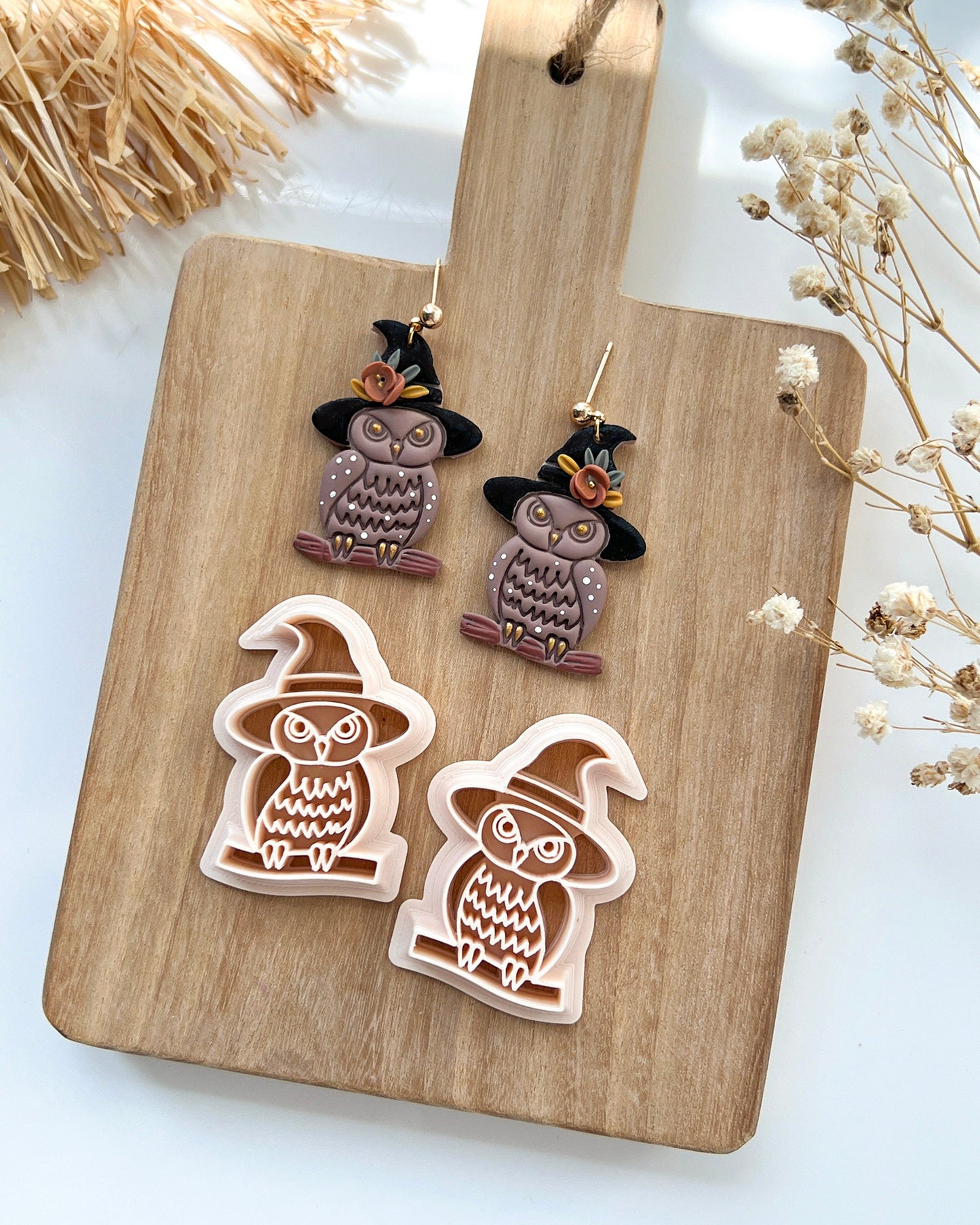 2024 Fall Halloween Polymer Clay Cutters | Owl with Hat Clay Earring Cutters for Jewelry Making