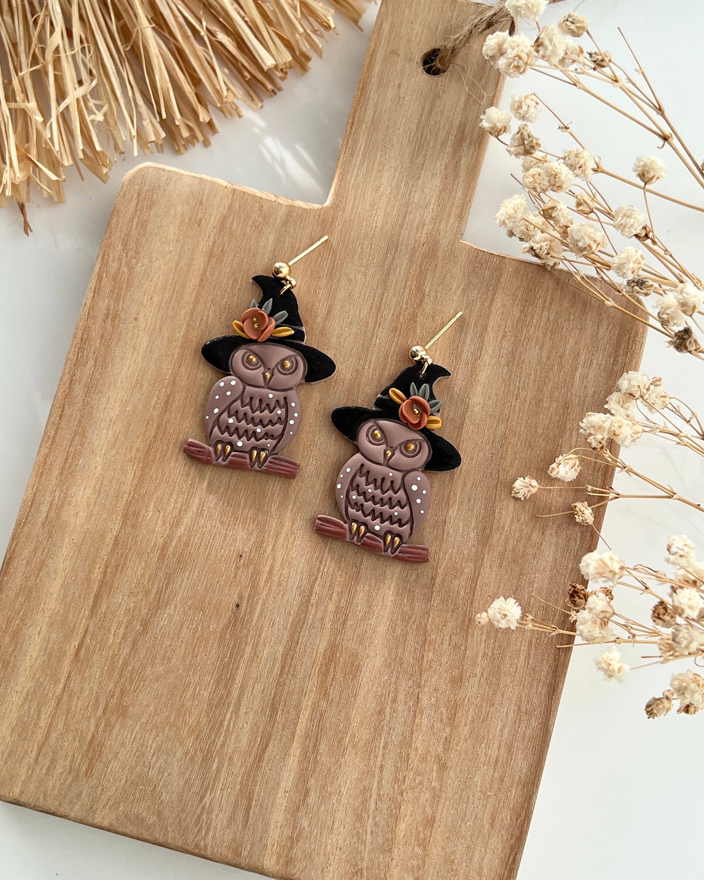 2024 Fall Halloween Polymer Clay Cutters | Owl with Hat Clay Earring Cutters for Jewelry Making