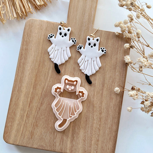 2024 Halloween Ghost Cat Polymer Clay Cutters | Halloween Clay Earring Cutters for Jewelry Making